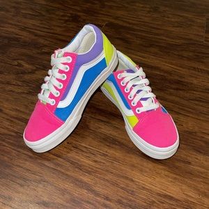 Vans Old Skool Neon Color-Block Skate Shoe-Little Kid-Pink/Purple/Yellow-Size 13
